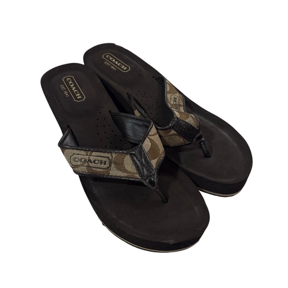 Coach Womens 7 Vintage Y2K Brown Logo Jaicee Platform Wedge Sandals Summer